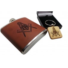 Masonic Hip Flask and Wooden Keyring Masonic Hip Flask and Wooden Keyring